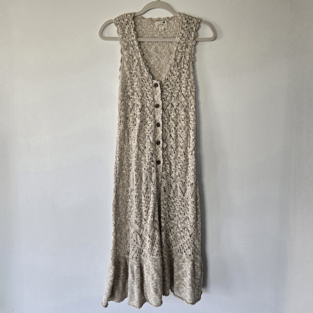 LA Hearts Cream Button Front Sleeveless Open Knit Long Duster Sweater Size M/L